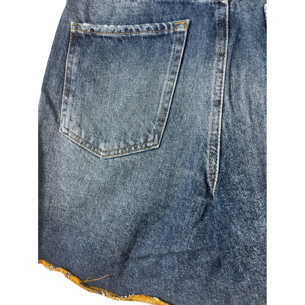 High Waisted Medium Wash Raw Hem Denim Shorts Blue Cotton Size 31 - Picture 7 of 7